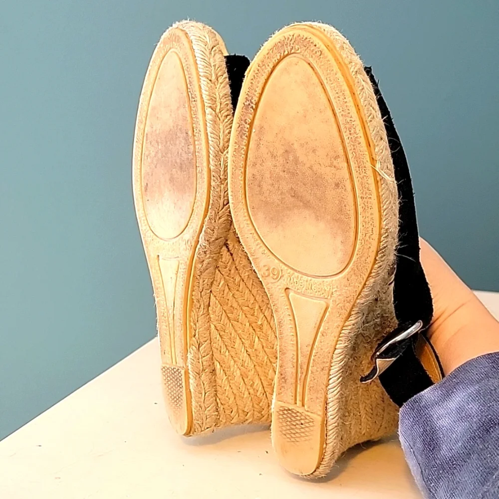 PATRICIA GREEN Madeline Espadrille Wedge Sandals‎ Black Suede 39, US 9